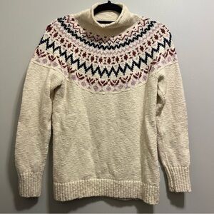 L.L. Bean Cream and Multicolor Patterned Turtleneck Sweater